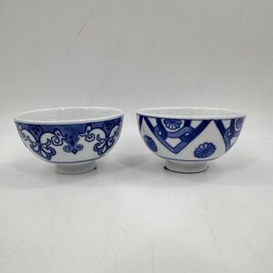 Bombay Company Blue & White Porcelain Footed Bowls Set of 2